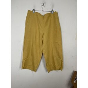 J Jill Womens Pants XL Yellow Linen Beachy Coastal Lagenlook Wide Leg Lounge